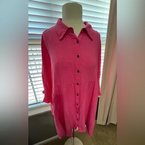Pink Ruffle Sleeve Button-Up Tunic - 3X